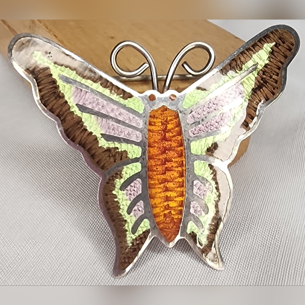 Vintage Signed Enamel Butterfly Brooch